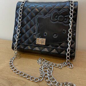 Hello Kitty Quilted Leather Shoulder Bag Chain Strap Crossbody Black